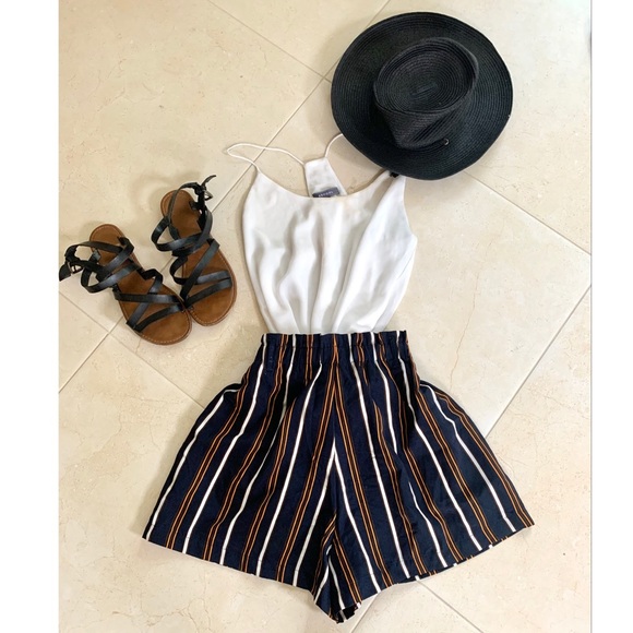 Pants - 💙Navy Blue and White High Waisted Striped Shorts